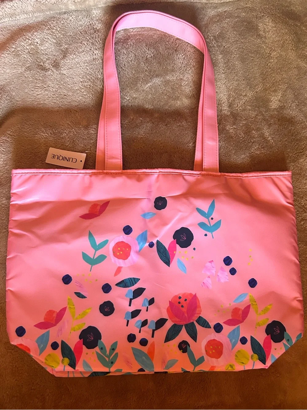 Clinique Pink Floral Print Tote